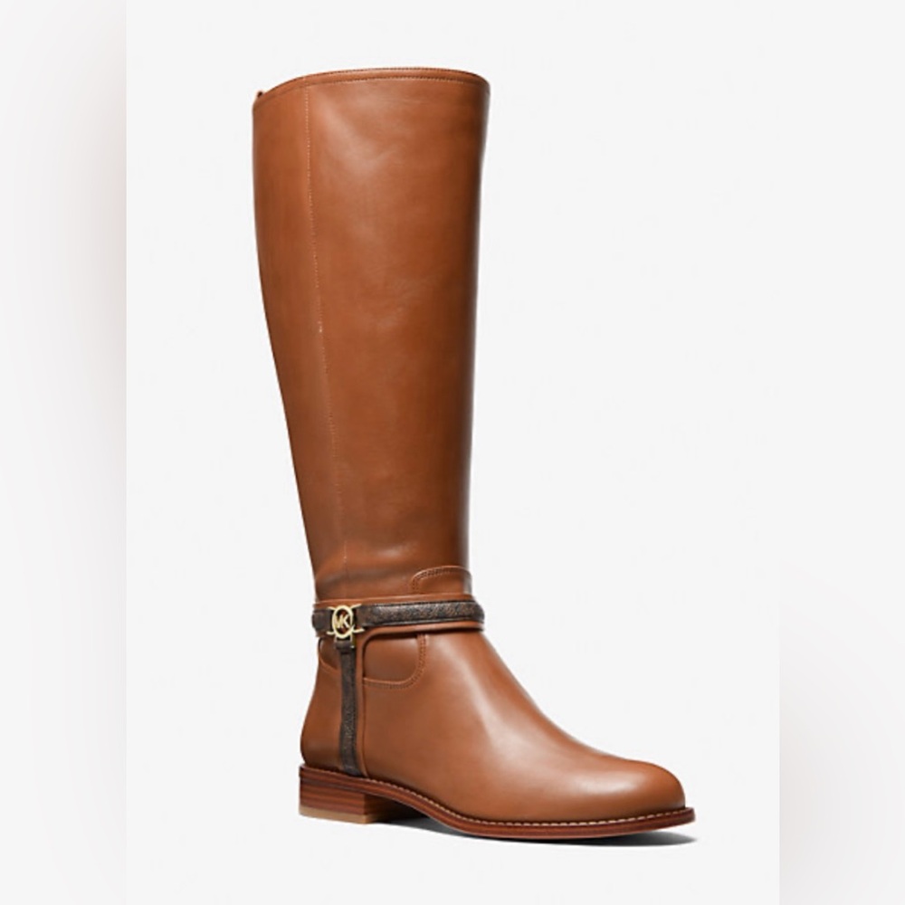 Michael Kors Mindy Leather Signature Logo Trim Boot Women’s Size 9 Brown/Luggage
